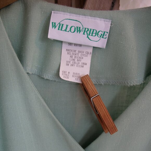 Vintage 1980s Mint Sage Green Linen Dress Button Front Retro 80s Thrift Dresses - Picture 6 of 12